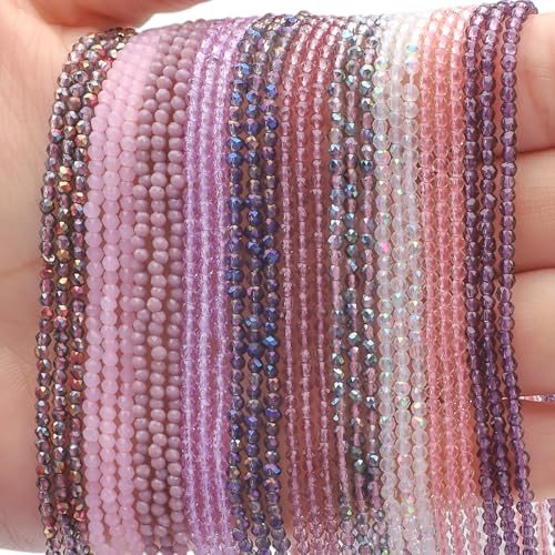 30 Strands 32 Faceted Glass Beads for Jewelry Making 4500pcs 2mm Miny Spacer Bead Round Small Craft Glass Beads for Bracelets Necklaces Earrings (Purple Series) - color: Purple