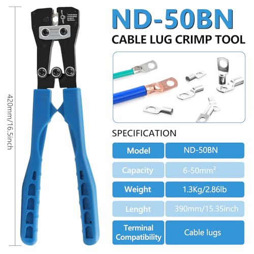 Newdeli Battery Cable Lug Crimper Tool Professional Battery Terminal Crimper 10-1/0 AWG Quick Change Cable Lug Crimping Tool for Battery Cable Ends Lugs - style: Battery Cable Crimper Pro