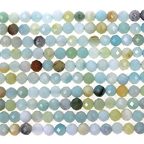 MJDCB 3mm Faceted Natural Amazonite Round Loose Beads for Jewelry Making DIY Bracelet Necklace - color: Amazonite