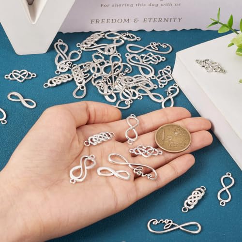 Pandahall 42Pcs Infinity Symbol Connectors Charms Alloy Heart Infinity Link Charms 7 Styles Tibetan Style Pendants for DIY Bracelet Necklace Jewelry Making Supplies