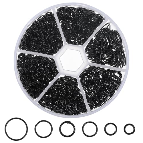 Qianyu 970Pcs Black Open Jump Rings Set - Assorted Sizes 4/5/6/7/8/10mm Chainmail Rings for Jewelry Making Bracelet Earrings Repair