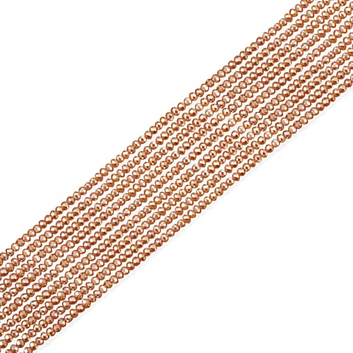 FASHEWELRY 10 Strands Briolette Crystal Glass Beads 2mm Rondelle Faceted Glass Spacer Beads Pearl Luster Plated for Necklace Bracelet Jewelry Making (Sandy Brown) - color: Sandy Brown, size: 2mm