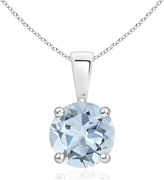 Angara Natural Aquamarine Solitaire Pendant for Women | Round Aquamarine Solitaire Pendant Necklace in 14K Solid Gold/Silver/Platinum With 18" Chain | March Birthday, Gemstone Jewelry Gift