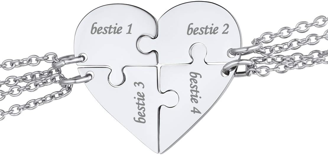 FindChic Personalized Matching BFF Necklace for 2/3/4/5/6 Puzzle Name Heart Pendant Stainless Steel Couple Necklace Set Customized Necklaces for Teen Girls
