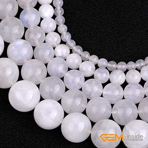 GEM-Inside Genuine 4mm Natural Blue Rainbow Moonstone AAA Grade Gemstone Beads for Jewelry Making 15" - color: Aaa White Moonstone, size: 4mm