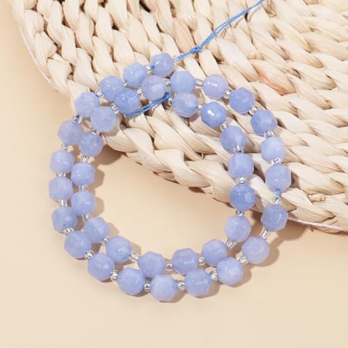 8mm Faceted Natural Aquamarines Stone Loose Round Semi Gemstone Beads for Bracelet Necklace Jewelry DIY Making - color: Aquamarines-1