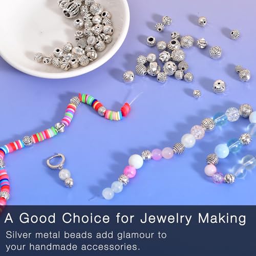 stino Metal Ball Spacer Beads for Jewelry Making, Silver Bracelet Earrings Necklace Findings & Supplies 512 (Ball (70pcs)) - color: Ball (70pcs)