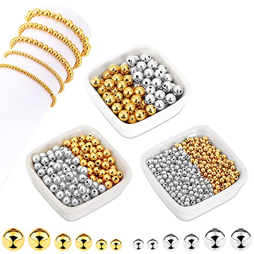 1200Pcs Smooth Round Beads Gold Spacer Loose Ball Beads for Bracelet Making Craft (4mm,6mm,8mm, Silver & Gold) - color: Silver & Gold, size: 4mm,6mm,8mm