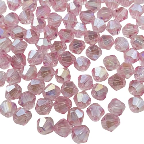 100pcs 8mm Bicone Crystal Glass Beads Faceted Bicone Crystal Beads Bulk Glass Spacer Beads for Bracelets Necklace Pendants Earrings DIY Jewelry Craft Making(Crystal Pink AB) - color: Crystal Pink AB, size: 8mm