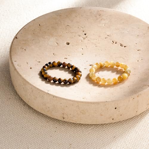 NLIEO Natural Gemstone Stretch Beaded Rings for Women Stackable Dainty Elastic Crystal Rings Jewelry - style: Tigers Eye