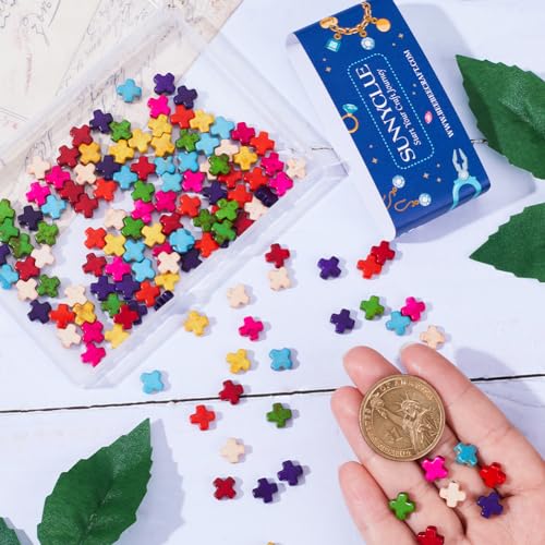 SUNNYCLUE 1 Box 250Pcs Cross Beads Mini Small Colorful Cross Charms Bulk Easter Synthetic Turquoise Stone Cross Bead Tiny Pocket Crosses Crucifix Loose Spacer Beads for Jewelry Making Kits Adult - color: 250pcs 8x8mm Colorful Cross Beads