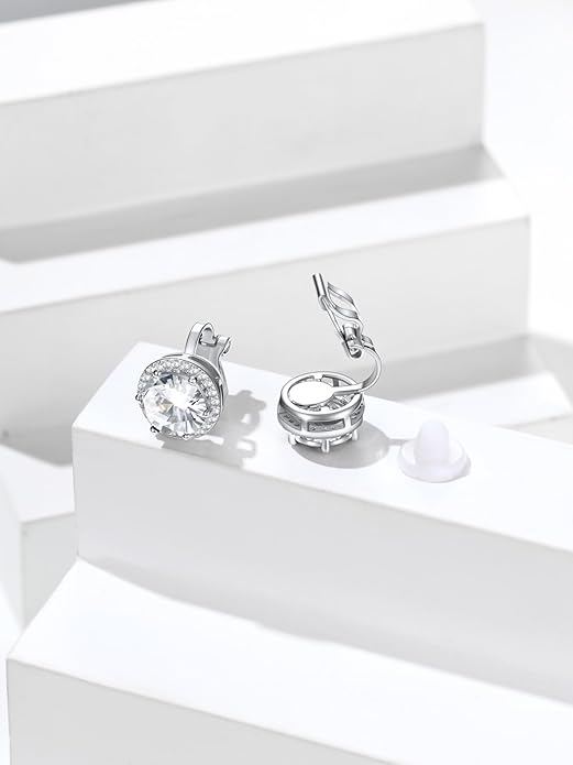 Silvora 925 Silver 8MM Cubic Zirconia Birthstone Clip On Stud Earrings Round Non Pierced Earrings For Women,Come with Box
