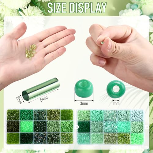 Jexine 2 Sets 30 Colors Glass Seed and Bugle Beads Kit Small Loose Craft Beads for Jewelry Making DIY Crafts Bracelets and Necklaces (Green, Cyan) - color: Green, Cyan