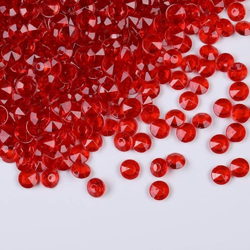 1000pcs Platic Acrylic Gems Fake Acrylic Diamonds Vase Filler Beads Faux Diamond Crystals Jewels for Makeup Brushes Holder Table Scatter Confetti Party Arts Crafts Birthday Wedding Decor - color: Red, size: 10mm
