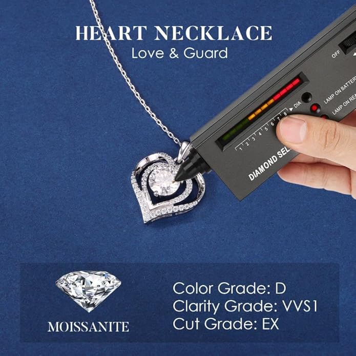 MOOSEA Valentines Day Gifts for Her - 925 Sterling Silver Double Heart Moissanite Necklace, 1-3 Carat VVS1 Clarity Lab Created Moissanite Anniversary Birthday Gift for Women Wife Girlfriend Mom