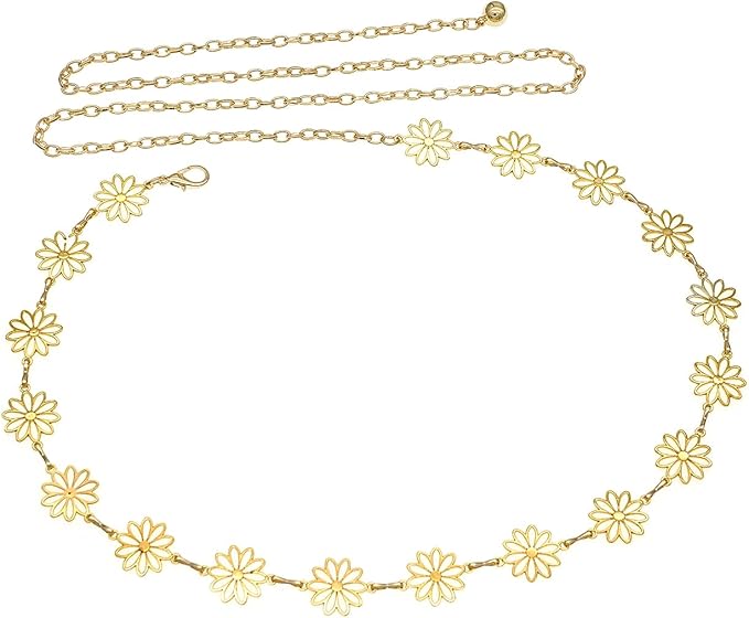 Small Flower Metal Belt Chain - Adjustable Waist Chain for Women's Dresses