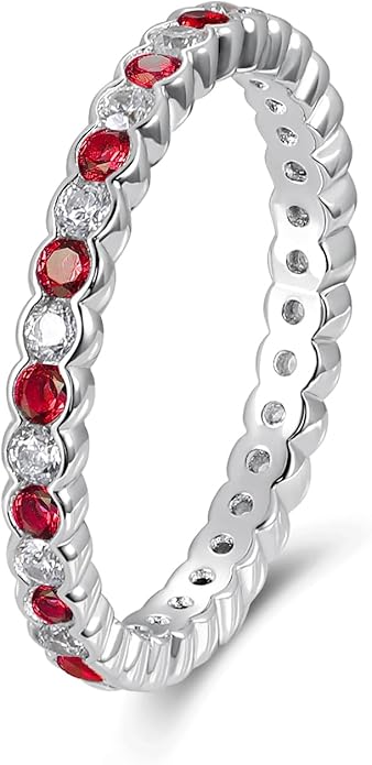 D Color VVS1 Clarity Moissanite Hand Setting Eternity Rings for Women, Solid 925 Sterling Silver Rhodium Finish, Stackable Ring, Wedding Birthday Valentines Anniversary Mothers Day Ideal Gift for Her