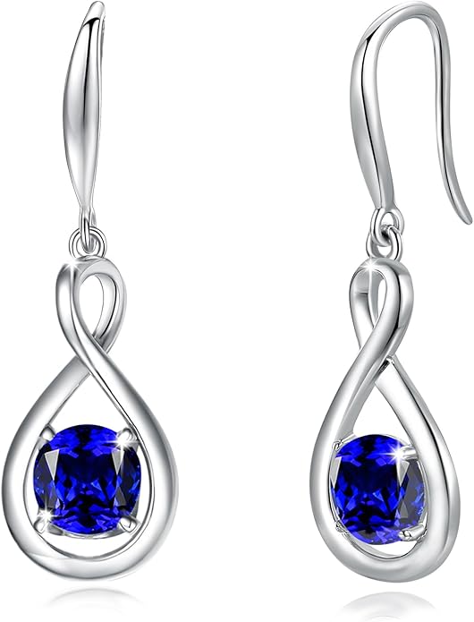 FANCIME Valentines Day Gift Dangle Drop Earrings 925 Sterling Silver Dainty Infinity Round Gemstone Birthstone Jewelry Birthday Gifts for Her Women