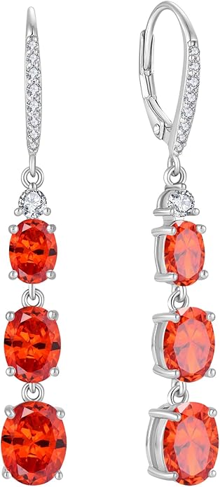 Women 925 Sterling Silver Birthstone 3-stone Leverback Drop Dangle Earrings 5A Cubic Zirconia Jewelry for Her