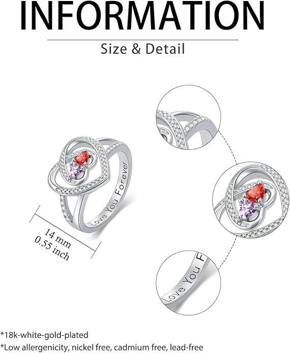 Valentine's Day Gifts for Women Birthstone Rings for Women Heart Statemet Engagement Eternity Wedding Promise Rings Jewelry Anniversary Christmas Valentine Mothers Day Birthday Gifts for Wife Her Girlfriend