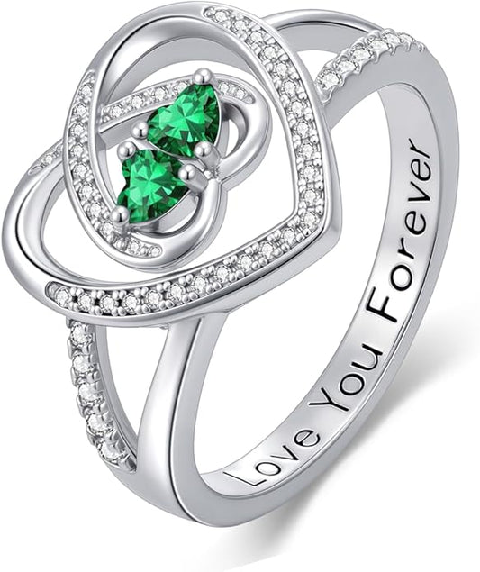 Valentine's Day Gifts for Women Birthstone Rings for Women Heart Statemet Engagement Eternity Wedding Promise Rings Jewelry Anniversary Christmas Valentine Mothers Day Birthday Gifts for Wife Her Girlfriend