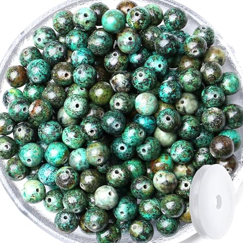 QINJIEJIE 100PCS African Turquoise Beads 8mm Natural Stone Beads Round Loose Gemstone Bead for Bracelet Beading Crystal Jewelry Making DIY Necklace Earrings 0.32" - color: African Turquoise, size: 100PCS
