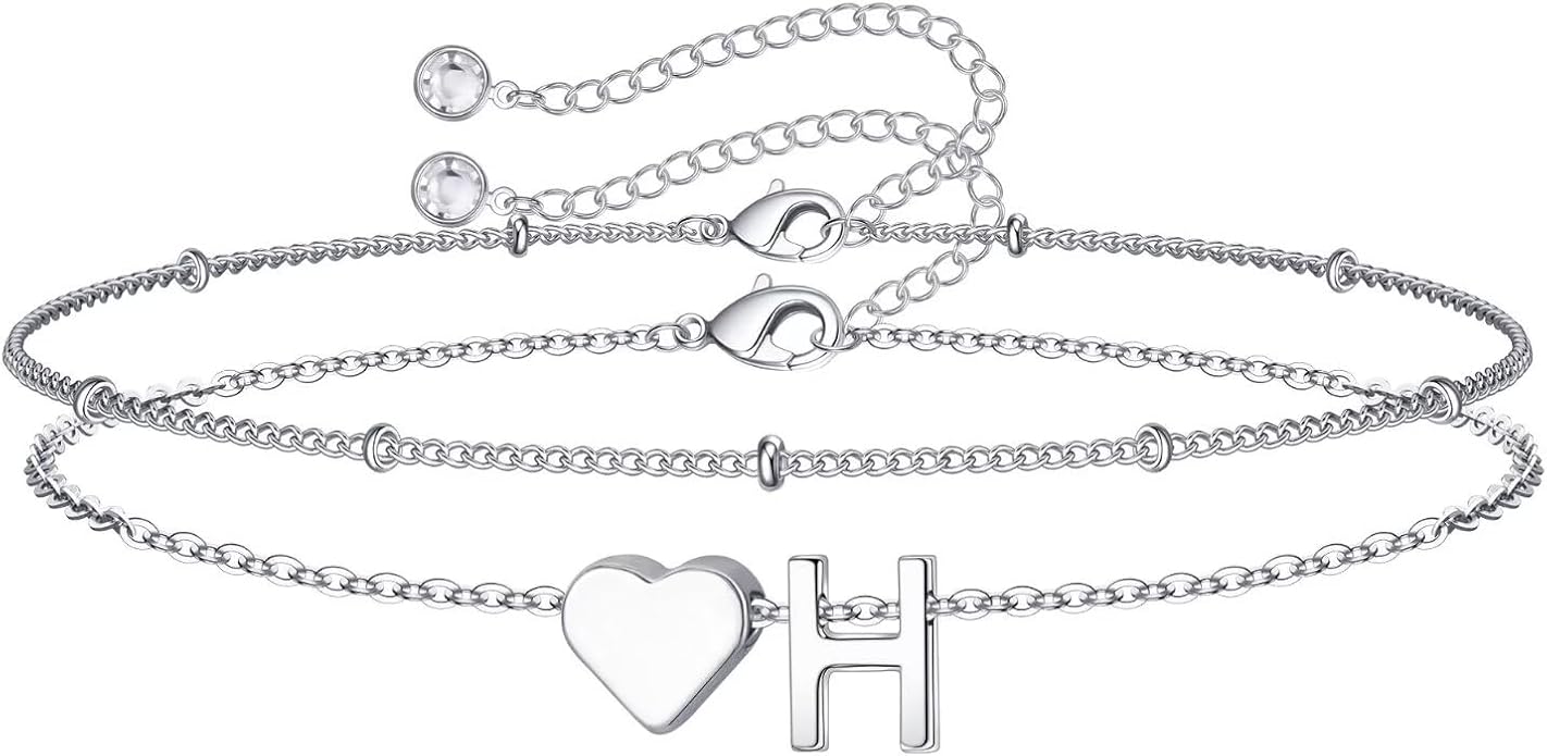M MOOHAM Valentines Day Gifts for Kids Teen Girls -14K-Gold-Plated Heart Initial A-Z Bracelets for Women Girl Dainty Gold Bracelets Birthday Valentines Gifts for Women Her Teenage Girls Kid Teen Gift