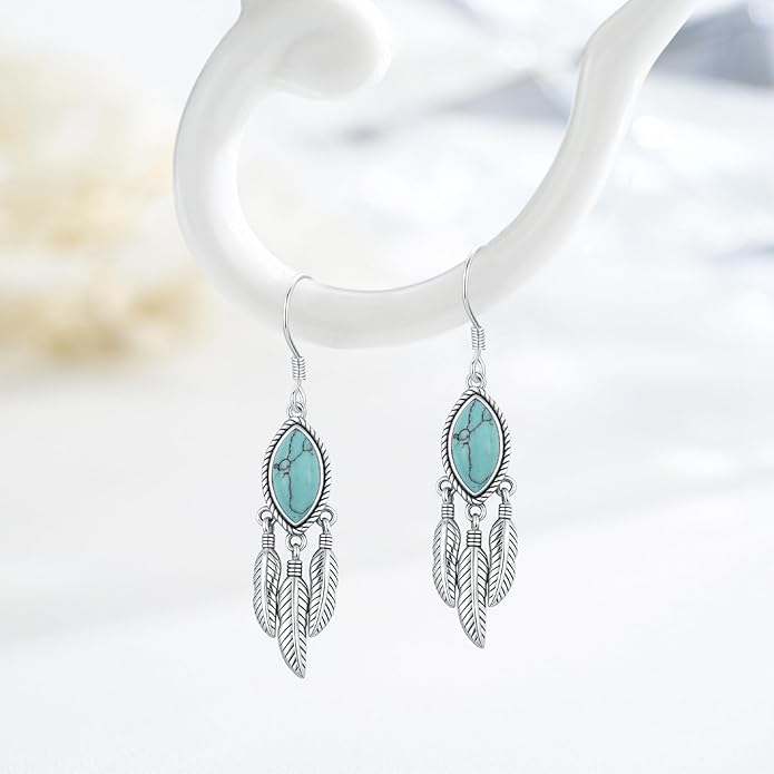 Western Earrings for Women 925 Sterling Silver Turquoise Western Country Dangle Drop Earrings Country Jewelry Gifts for Cowgirl Cowboy