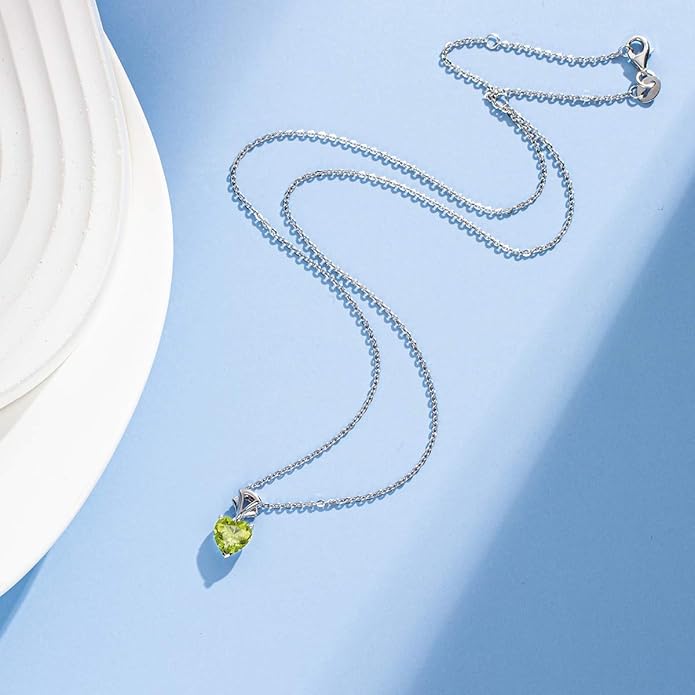 Agvana Valentines Day Gifts 14K White Gold Gemstone Pendant with Sterling Silver Chain 8mm Heart Birthstone Necklace for Women Fine Jewelry Anniversary Birthday Gifts for Women Mom Wife Girlfriend Her