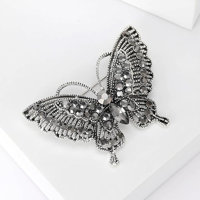 Rhinestone Butterfly Brooch for Women Sparkling Gold Silver Blue Black Crystal Big Butterfly Brooch Pin Cute Insect Pin Elegant Clothing Hat Bag Skirt Accessories Christmas Birthday Party Jewelry