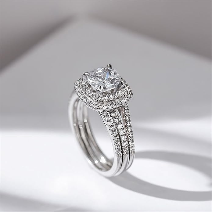 Jeulia Brilliant Classic Band Rings Sets for Women 925 Sterling Silver Fashion Ring Sets Wedding Engagement Anniversary Promise Ring Bridal Sets Jewelry