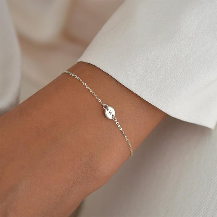 Personalized Initial Bracelet for Women Stainless Steel Letters Bracelet Delicate Coin Dainty Disc Alphabet Charm Bracelet Monogram Name Bracelet