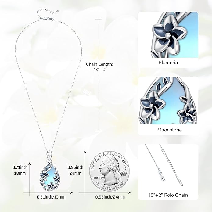 JUSTKIDSTOY Moonstone Necklace 925 Sterling Silver Teardrop Pendant Necklace Jewelry Gifts for Women Girls