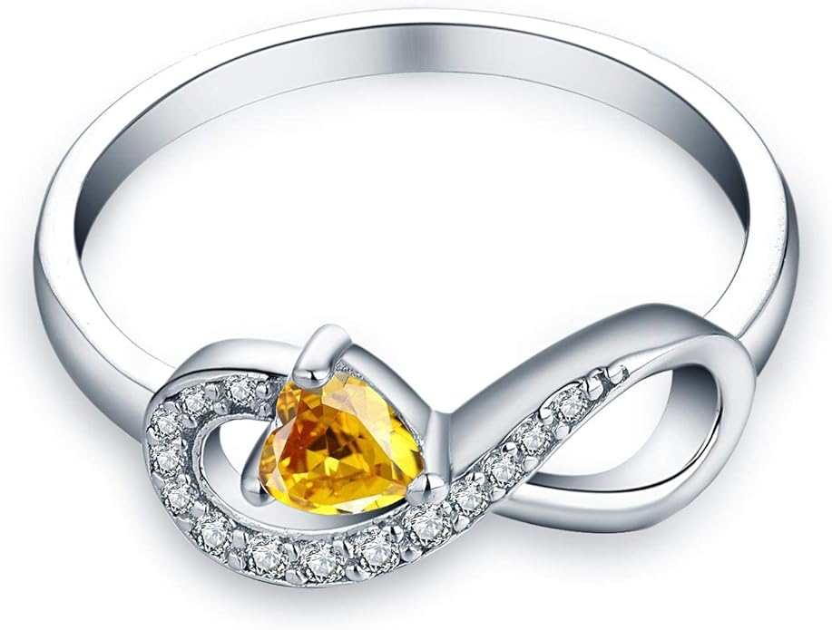 JO WISDOM Promise Ring for Women Sterling Silver Infinity Heart Promise Rings for Her Birthstone Cubic Zirconia Friendship Ring Size 5-12