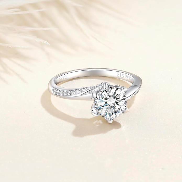 Elspeth 925 Sterling Silver Engagement Ring for Women Oval/Radiant/Pear/Princess/RoundCut Cubic Zirconia Promise Ring Size 4-10