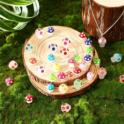 Augshy Mushroom Charms, 64 Pcs Mushroom Resin Charm Beads Ornament Glow in The Dark Pendant for DIY Bracelet Necklace Jewelry Making - style: Mushroom Style