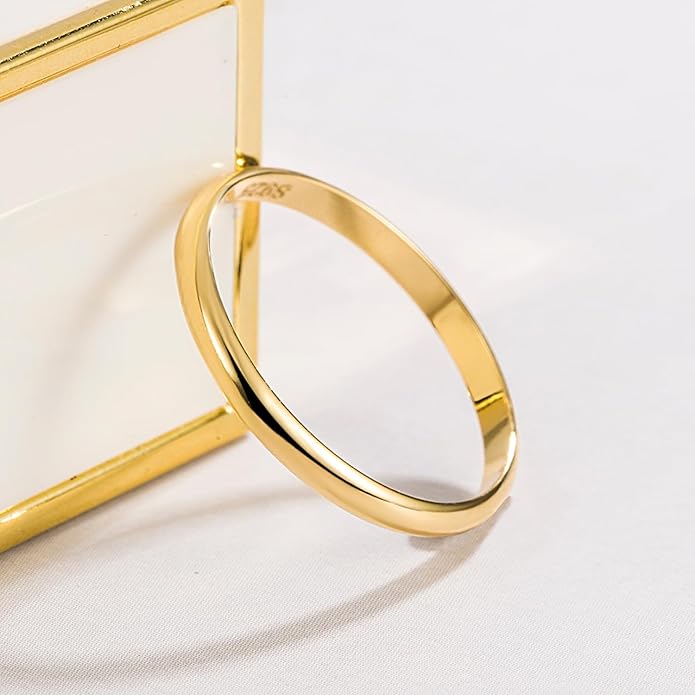 Dankadi Simple Fashion S925 Sterling Silver Ring Smooth Plain Dome Comfort Solid Silver Wedding Ring For Men & Women 3.5 mm 3-13# 24k Real Gold Plated Jewelry