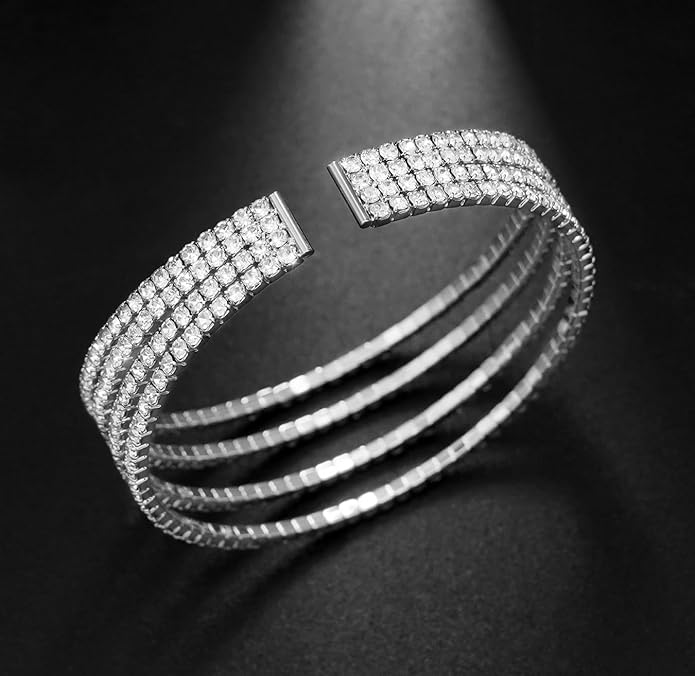 Rhinestone Bracelet for Women MultiLayer Crystal Cuff Bracelet Strand Layered Bracelet