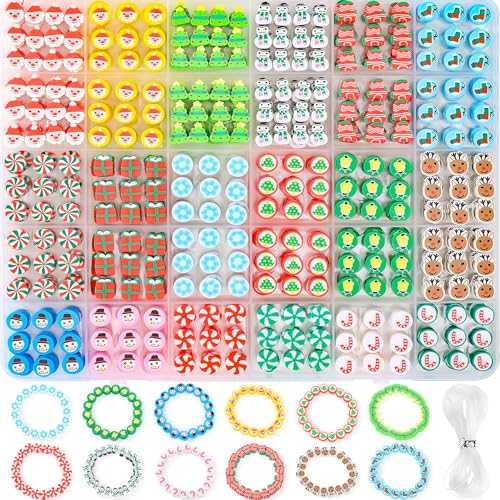 richginker 600pcs Polymer Clay Beads Friendship Bracelet Making kit Cute Fun Charms Beads for Bracelet Making DIY Arts Crafts Birthday Gifts Toys for Kids Girls Age 4-13 Christmas - color: 4#Christmas