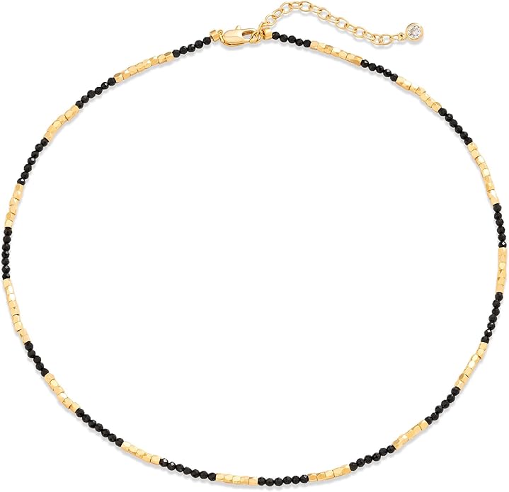 MTMY Beaded Gemstone Choker Necklace for Women, 14K Gold Plated Boho Colorful Natural Stone Bead Chain Necklace Summer Beach Handmade Jewelry