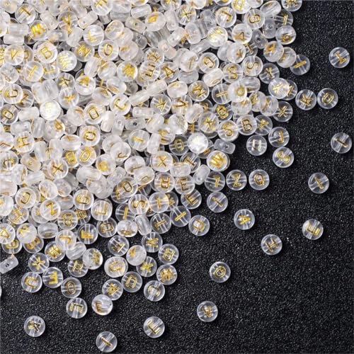 ToBeIT 1000pcs Transparent Alphabet Letter Beads Gold Acrylic Beads Round 4X7mm Letter Beads Jewelry Making Charms for DIY Bracelet Necklace Craft Making (bgtransparent-Gold) - color: bgtransparent-gold