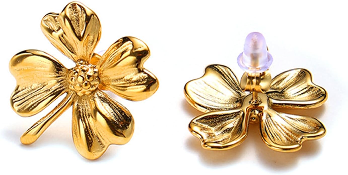 Gold Flower Statement Earrings for Women, Large Chunky Bohomian Summer Beach Floral Earring, Irregular Bold Exaggerated Earrings