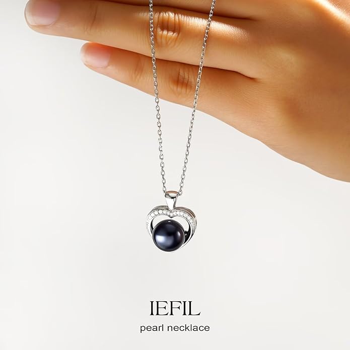 Iefil Valentines Day Gifts for Her - 925 Sterling Silver 10-11mm Freshwater Pearl Necklace, Anniversary Birthday Gifts for Women Wife Girlfriend