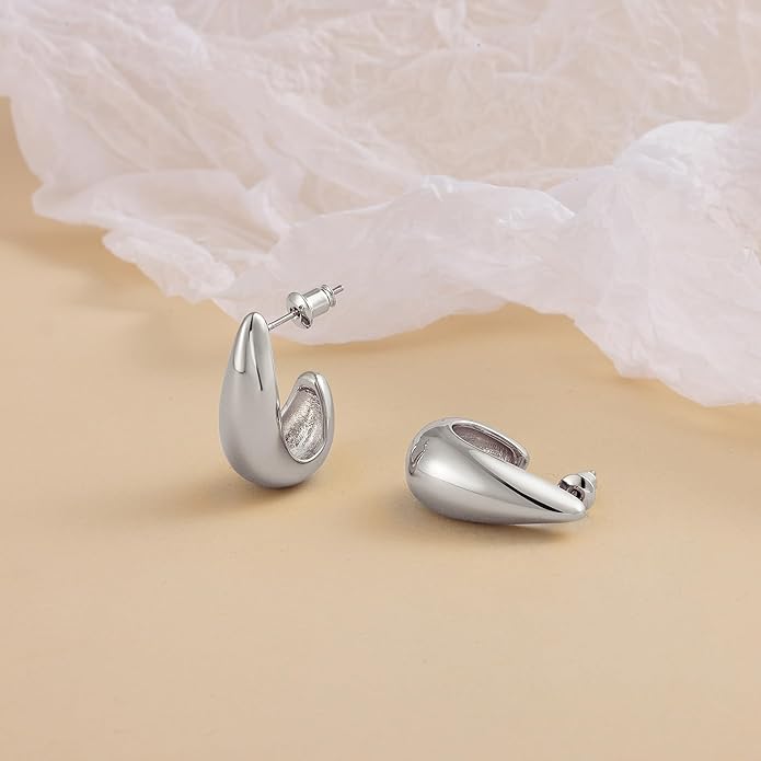 Gacimy Chunky Earrings for Women, Teardrop Earrings with 925 Sterling Silver Post, 14K Gold Plated Statement Drop for Women