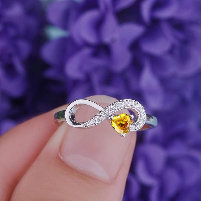 JO WISDOM Promise Ring for Women Sterling Silver Infinity Heart Promise Rings for Her Birthstone Cubic Zirconia Friendship Ring Size 5-12