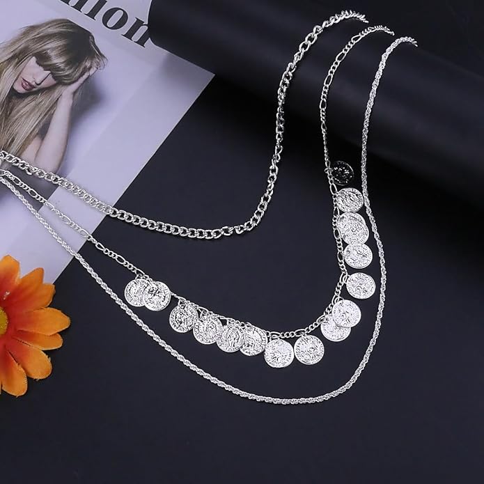 Pirate Necklace Chunky Gold Necklace for Women vintage Pirate Coin Pendant Necklace Fashion Chunky Chain Choker Necklaces Pirate Costume Women Men Jewellery