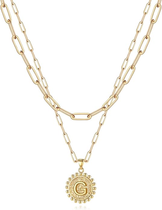 Yoosteel Valentines Gifts for Women Her - Gold Layered Initial Necklaces for Women 14K Gold Plated Dainty Layering Paperclip Link Chain Necklace Coin Initial Necklace Birthday Gifts for Teen Girls