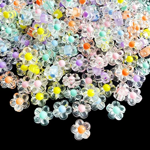 200pcs 12mm Flower Acrylic Beads Mix Candy Colors Flower Plastic Pastel Beads for DIY Crafts Braids Bracelet Earring Jewelry Making