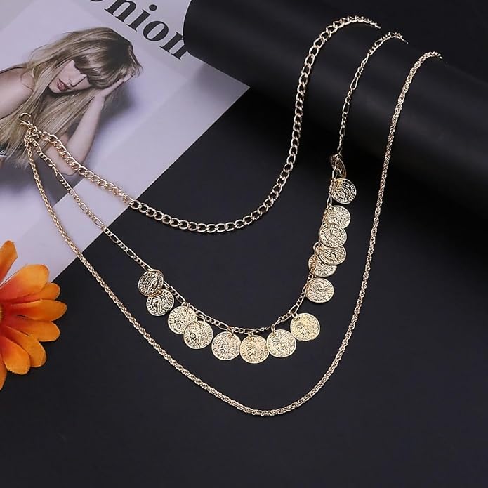 Pirate Necklace Chunky Gold Necklace for Women vintage Pirate Coin Pendant Necklace Fashion Chunky Chain Choker Necklaces Pirate Costume Women Men Jewellery