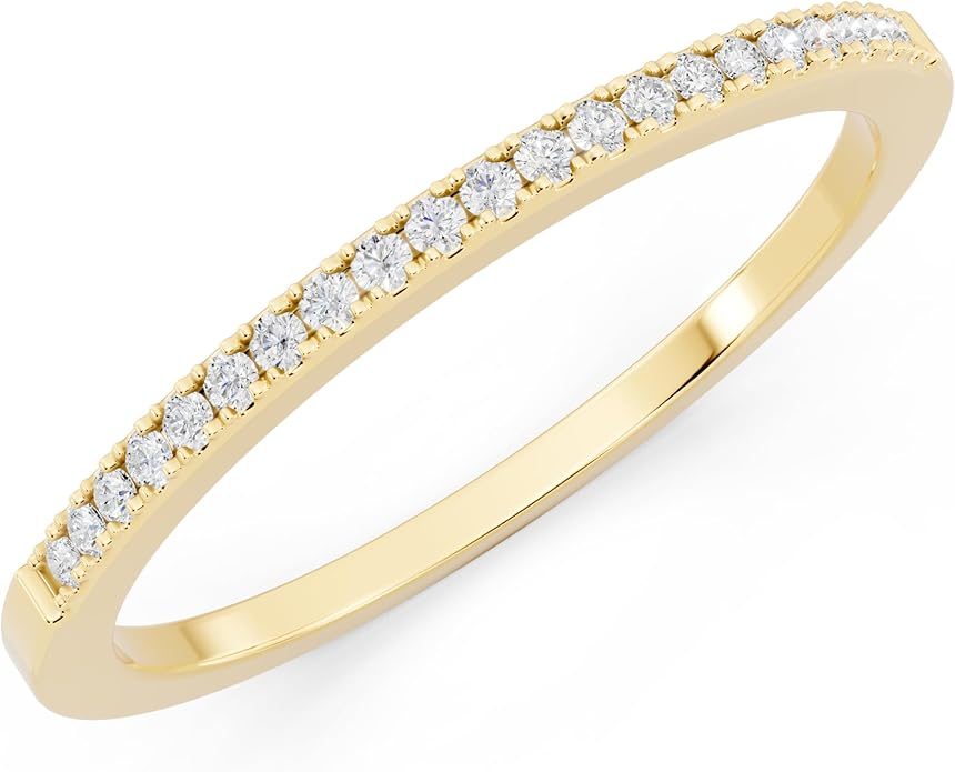Dazzlingrock Collection Valentine's Day Gift 0.08 Ctw Womens Diamond Wedding Band, Real Natural Round White Diamond Minimalist Thin Stackable Ring for Her in 10K Solid Gold